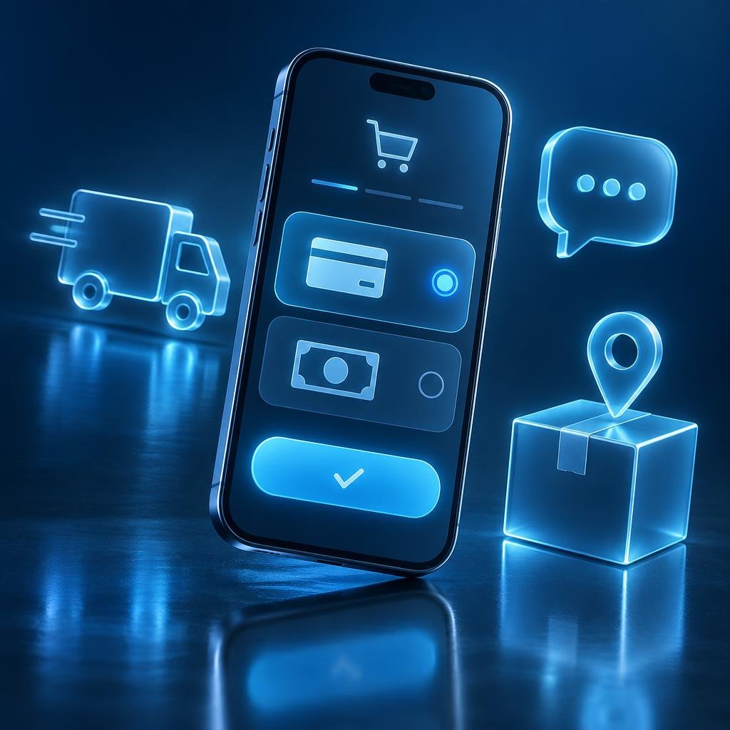 Smartphone affichant le choix entre paiement par carte et paiement à la livraison